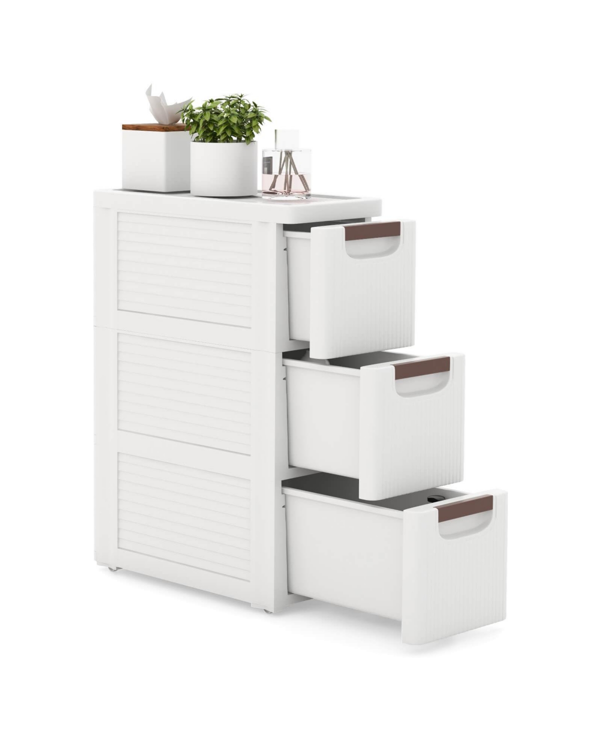 1 Pcs 3-Drawer Narrow Rolling Storage Cabinet with Pull Handles Built-in Wheels - White