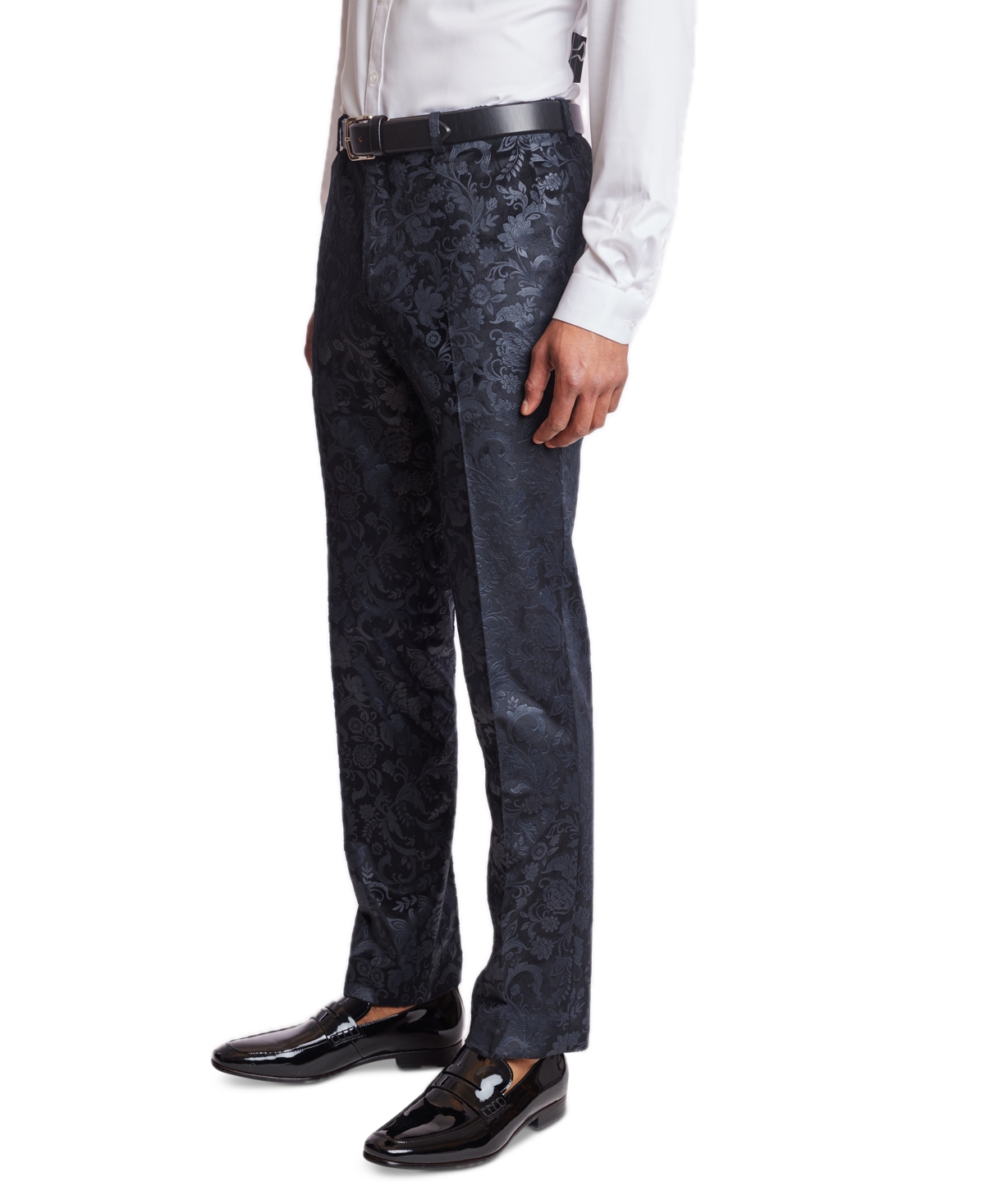 Paisley & Gray Men's Sloane Slim FitTuxedo Pants - Black Floral Velvet