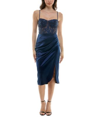 B Darlin - Juniors' Sequined Lace Corset Midi Dress