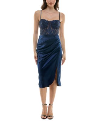 B Darlin Juniors' Sequined Lace Corset Midi Dress - Dark Navy - Size 9/10