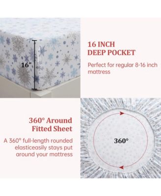 4 Pieces Christmas Cotton Flannel Bedding Sheet Set, Queen