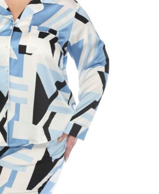 Plus Size Printed Satin Pajama Set