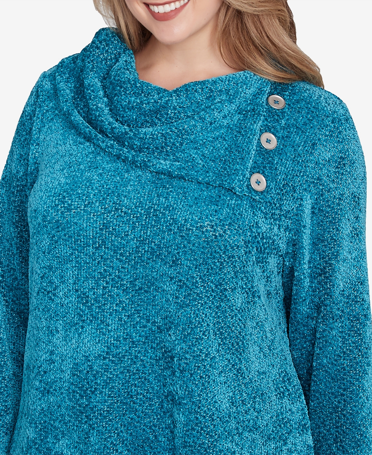 Ruby Rd. Plus Size Split Cowl Neck Chenille Shine Knit Top
