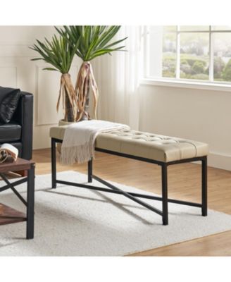 Anahli 50.5'' W Modern Genuine Leather Bench with Button-tufted and Metal Legs
