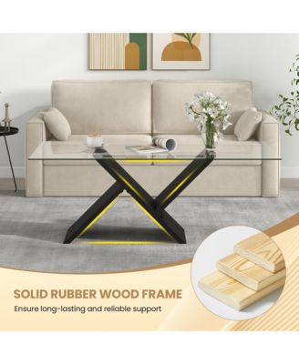 47'' Rectangle Glass Coffee Table w/ Tempered Glass Tabletop & Geometric