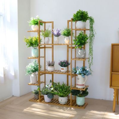 Garden Potted Flower Plant Stand 9 Tier Wood Corner Display Shelf Shelving Rack