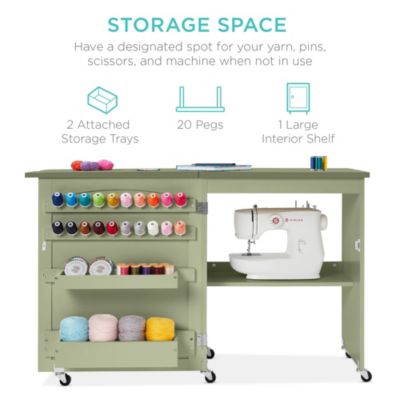 Sewing Machine Table &amp; Desk w/ Craft Storage and Trays