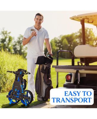 Flat Fold 3-Wheel Golf Push Cart with Deluxe Scorecard and Umbrella Holder