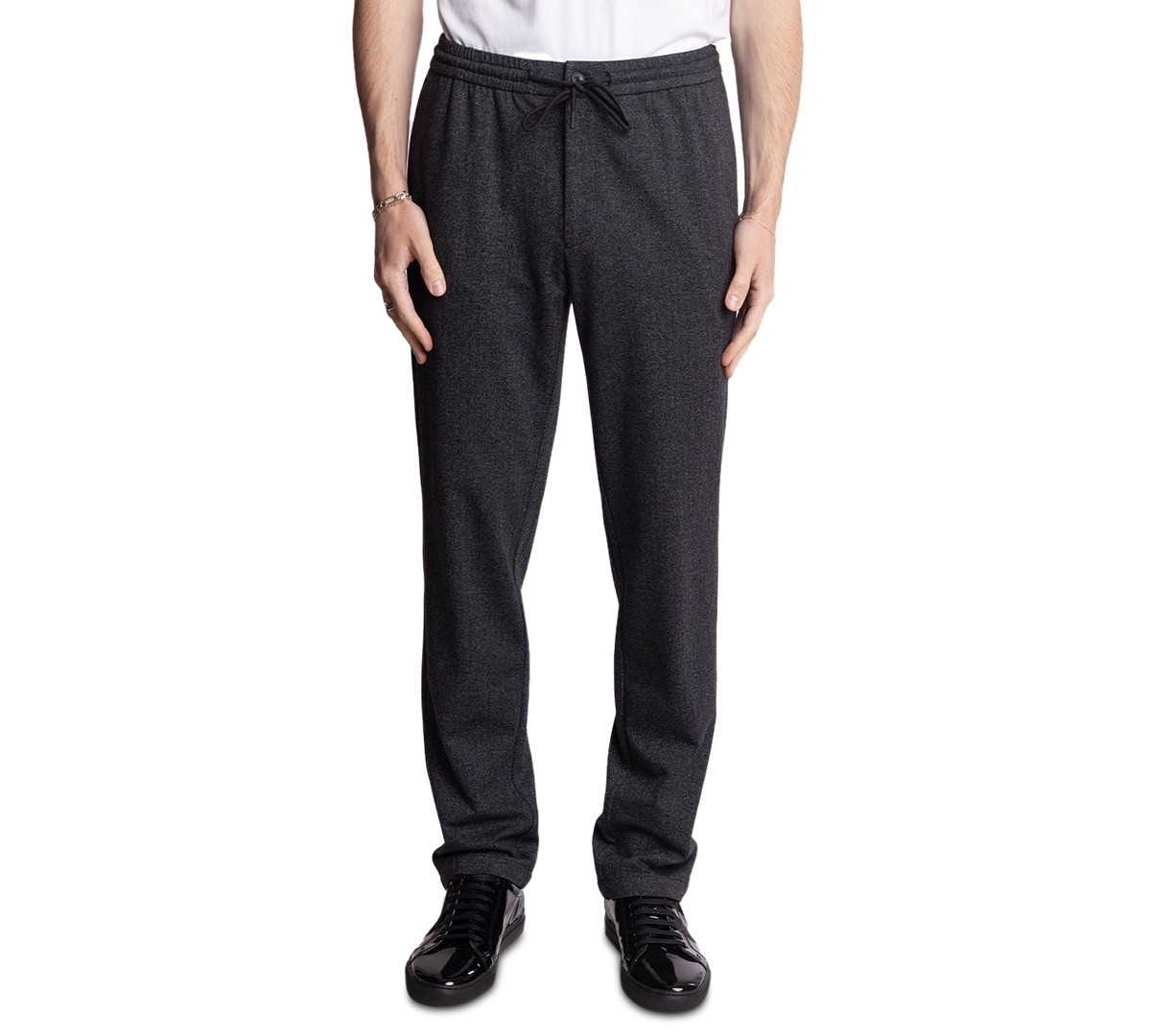 Men's Chester Slim Fit Knitted Drawstring Pants - Char Herringbone