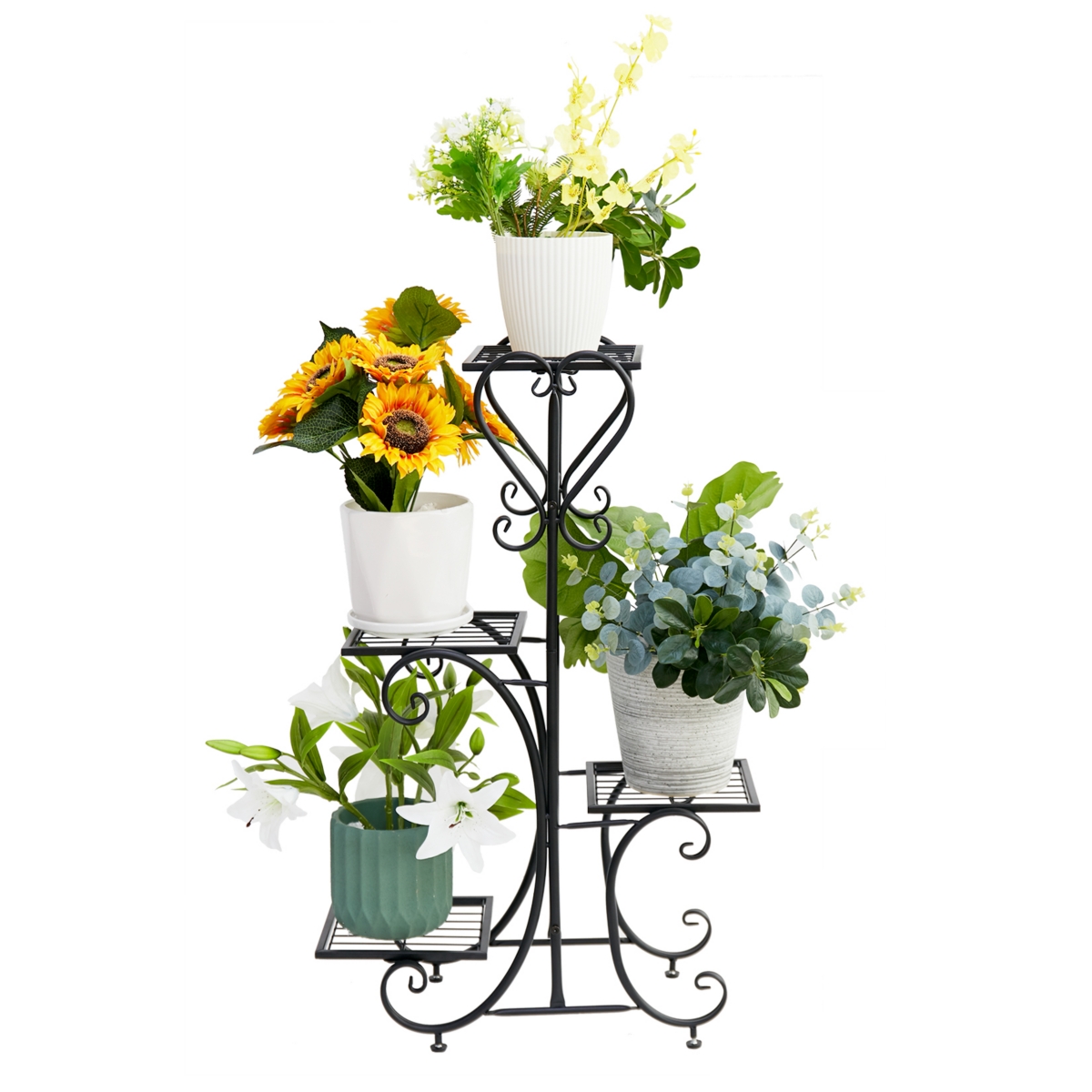 4 Tier Plant Stand Outdoor Garden Metal Flower Display Rack Shelf Home Decor - Black