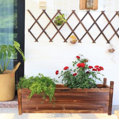 Wood Planter Box Outdoor Garden Rectangular Planter Flowers Box Raised Bed