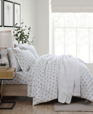 Sketchy Ditsy Cotton Blue 3 Piece Duvet Cover Set