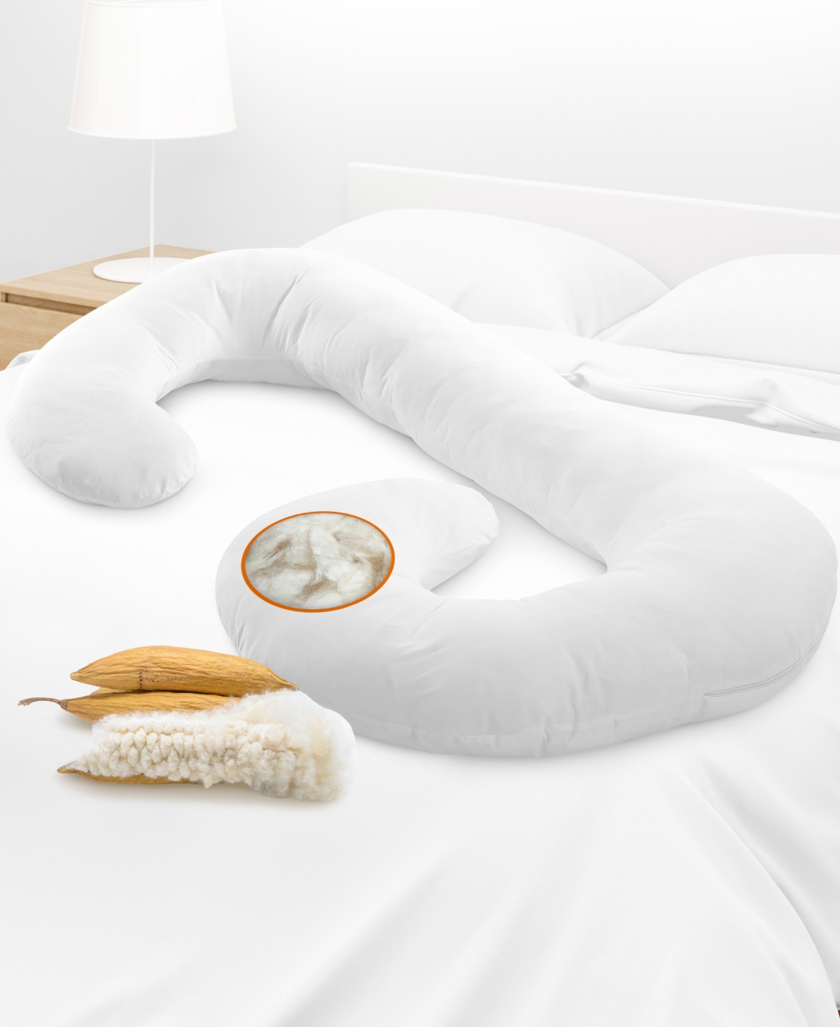 Cheer Collection Natural Kapok J Shape Pillow, 52" X 28" In White