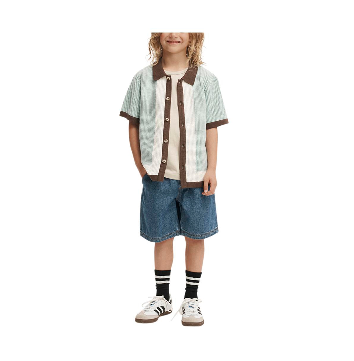Cotton On Little Boys Little/Big Knitted Short Sleeve Shirt -border stripe