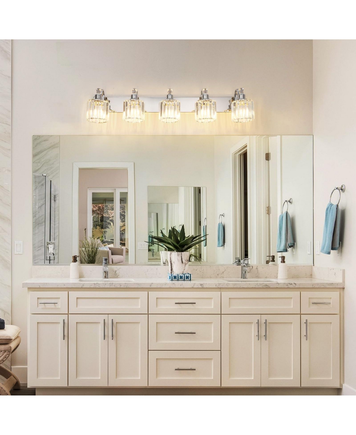 gaomon Modern Chrome Led Crystal Bathroom Vanity Lights Over Mirror - 5-Light Wall Fixtures