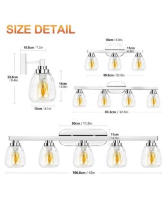 5 Light Bathroom Light Fixtures Chrome with Hammered Glass Shade, Vanity Lighting Fixtures Over Mirror Wall Mount E26 Socket for Hallway Kitchen Bedroom Living Room