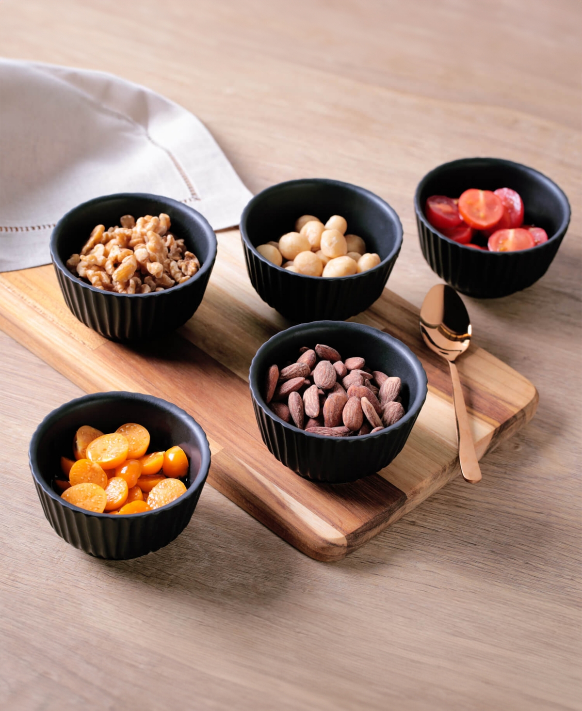Porto Brasil Stoneware Linhas Ramekins, Set Of 6 In Matte Black