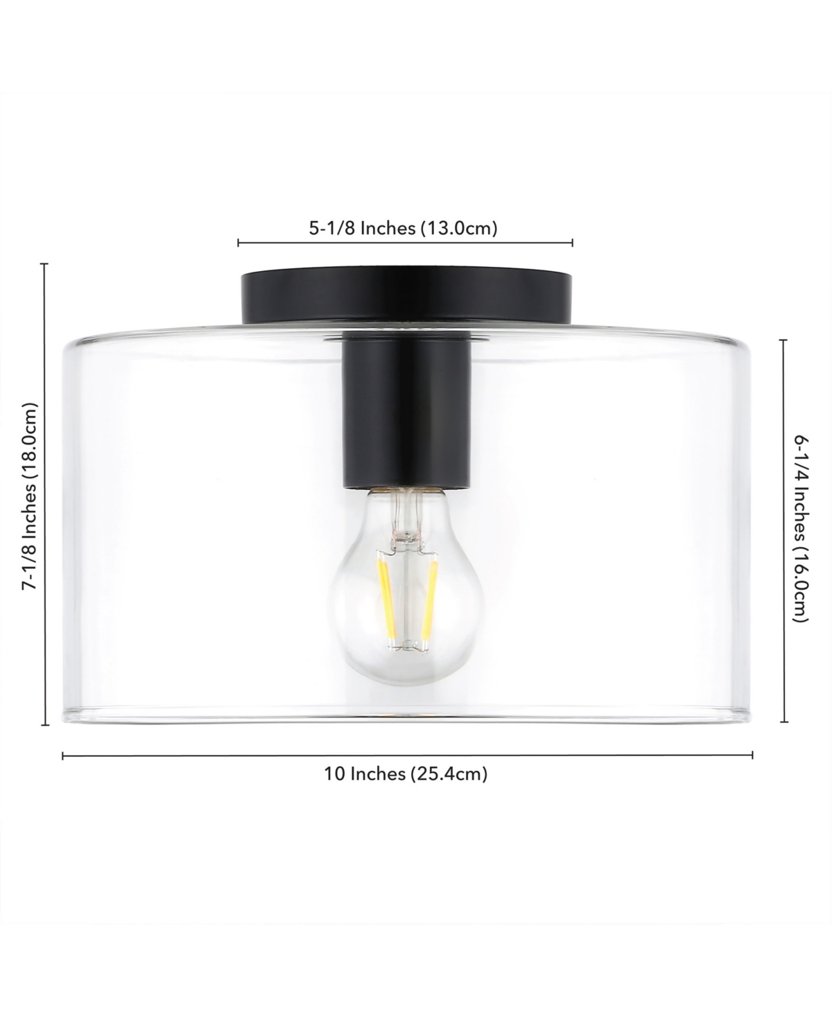 Hudson & Canal 10" Metal Henri Wide Semi Flush Mount In Mattle Black