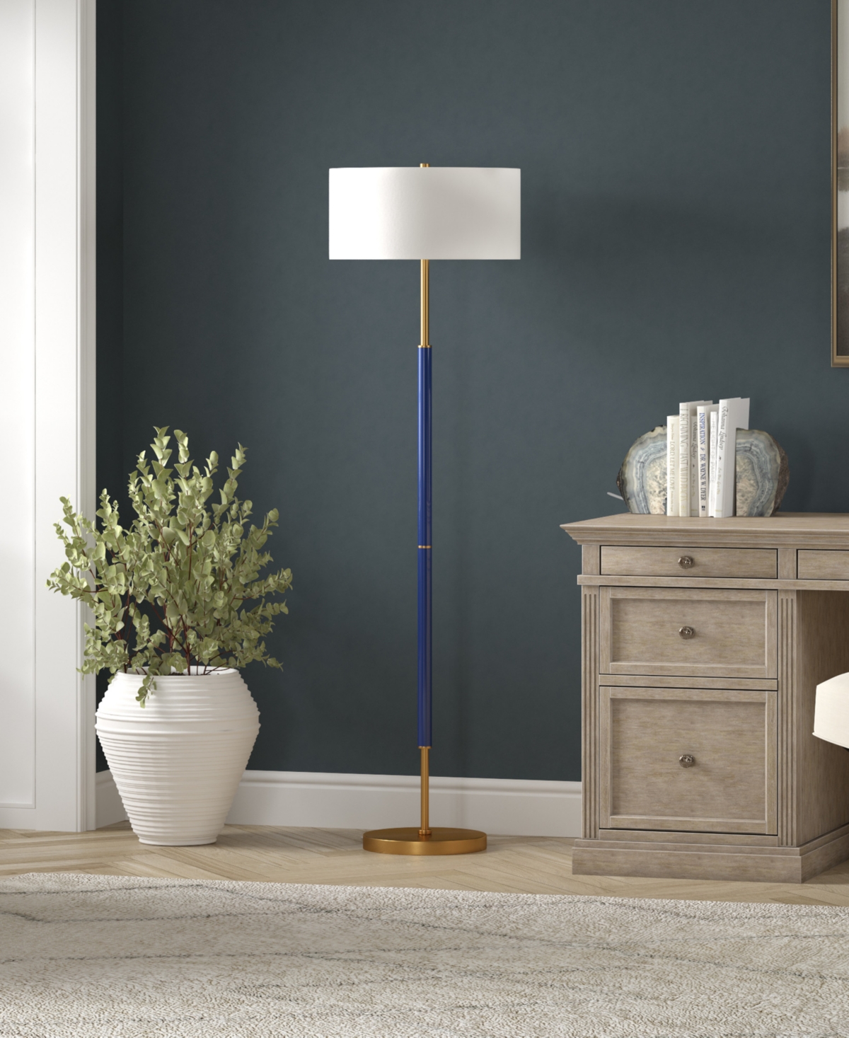Hudson & Canal 61.5" Metal Simone 2-light Floor Lamp In Matte White,brass