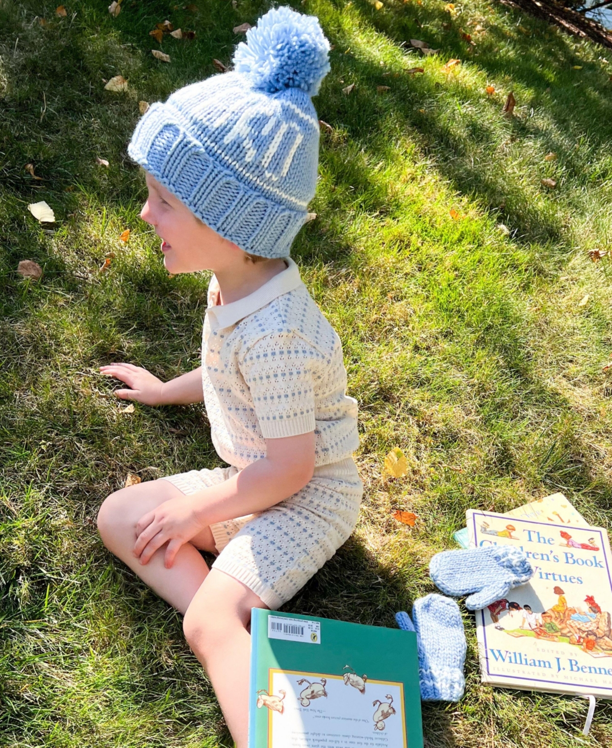 Bits & Bows Boys Blue Mittens -white