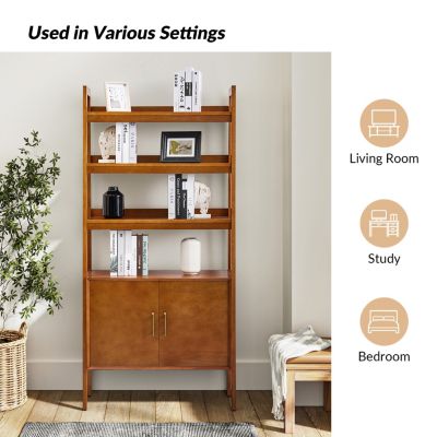 Augusto Mid-century Modern 76'' H x 36'' W Solid Wood Ladder Bookcase with Solid Wood Legs