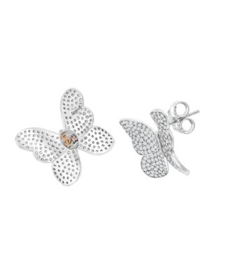 Suzy Levian White Sterling White Cubic Zirconia Butterfly Earrings