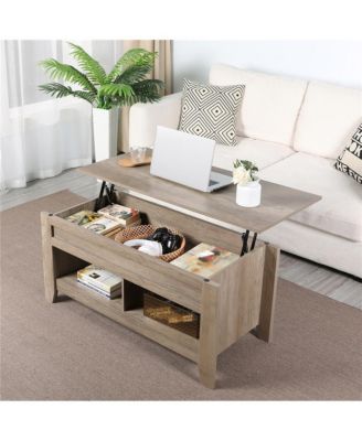 Shaker Design Lift Top Coffee Table with Storage & 2 Open Shelves