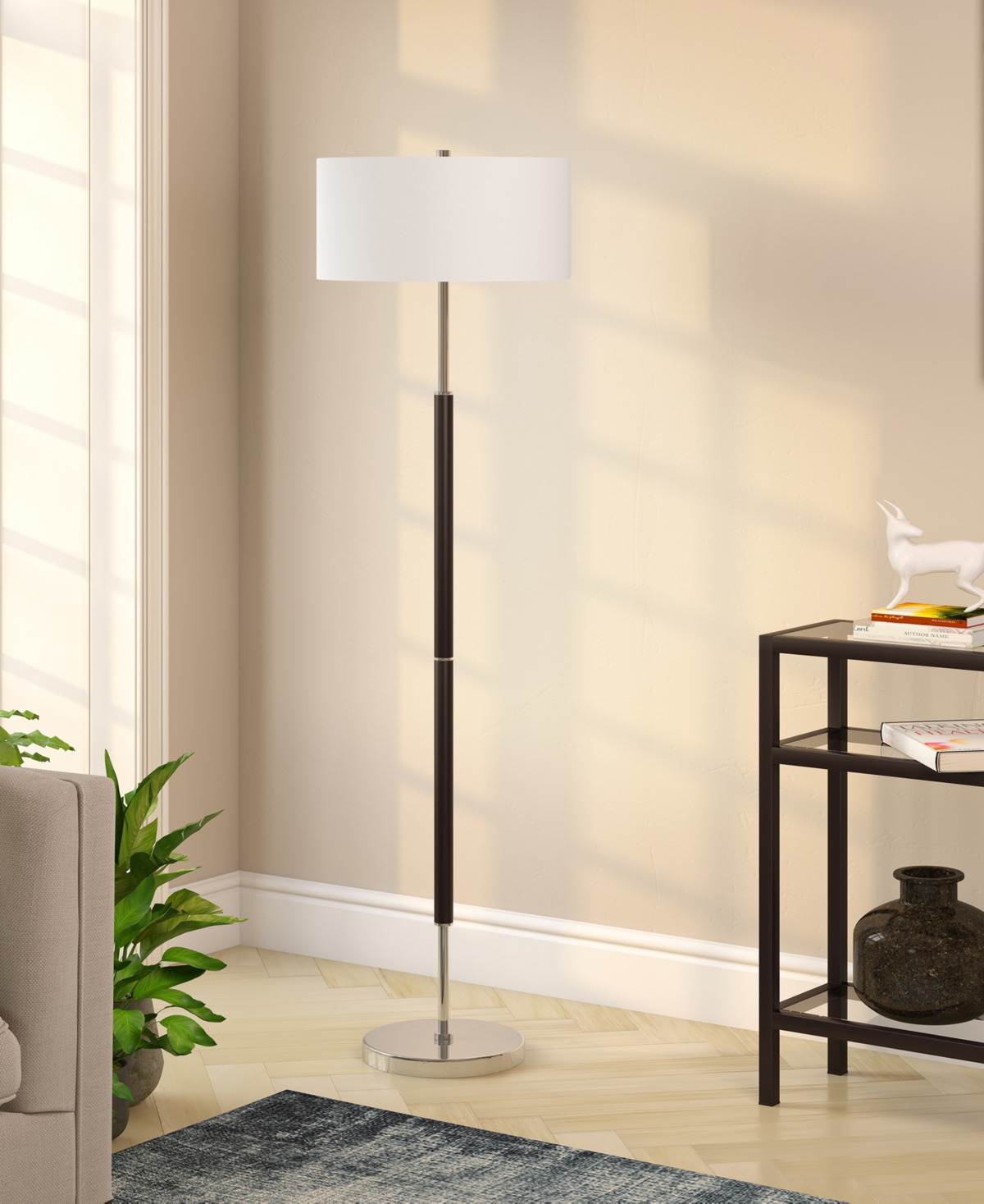 Hudson & Canal 61.5" Metal Simone 2-light Floor Lamp In Matte Black,polished Nickel