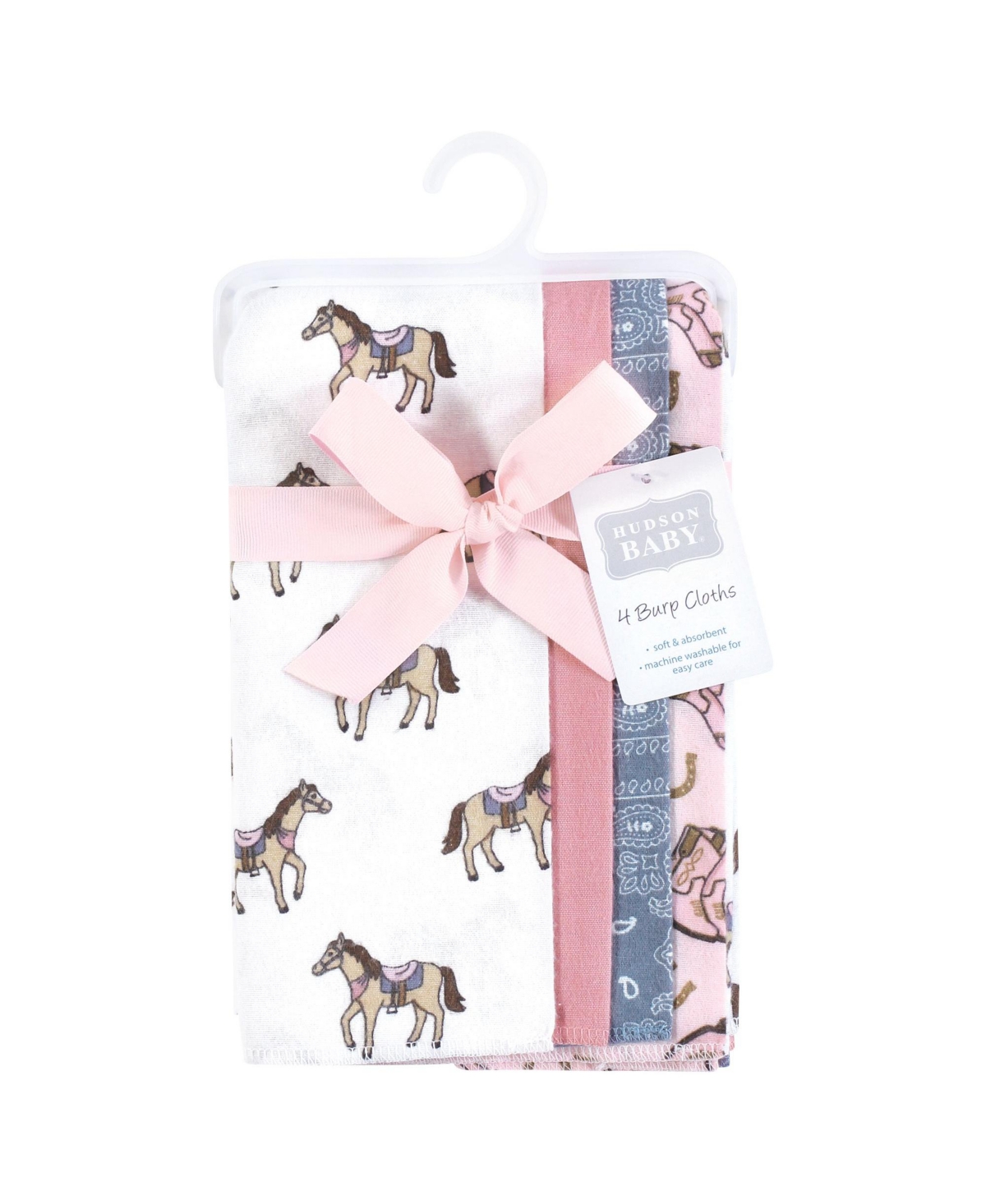 Hudson Baby Girls Cotton Flannel Burp Cloths 4-Pack, One Size - Cowgirl