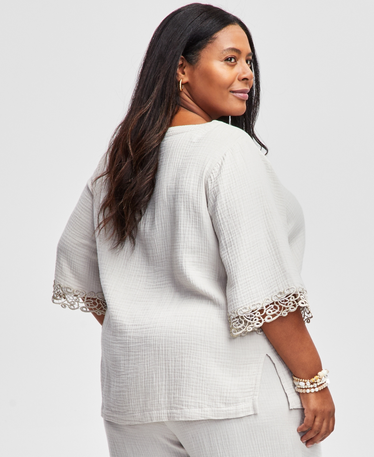 Jm Collection Plus Size Dolman-Sleeve Gauze Top, Exclusively at Macy's