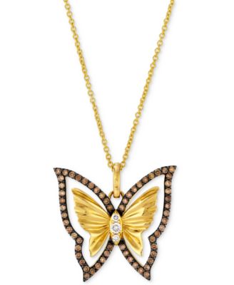 Le Vian - Nude Diamond & Chocolate Diamond Butterfly Pendant Necklace (1/3 ct. t.w.) in 14k Honey Gold