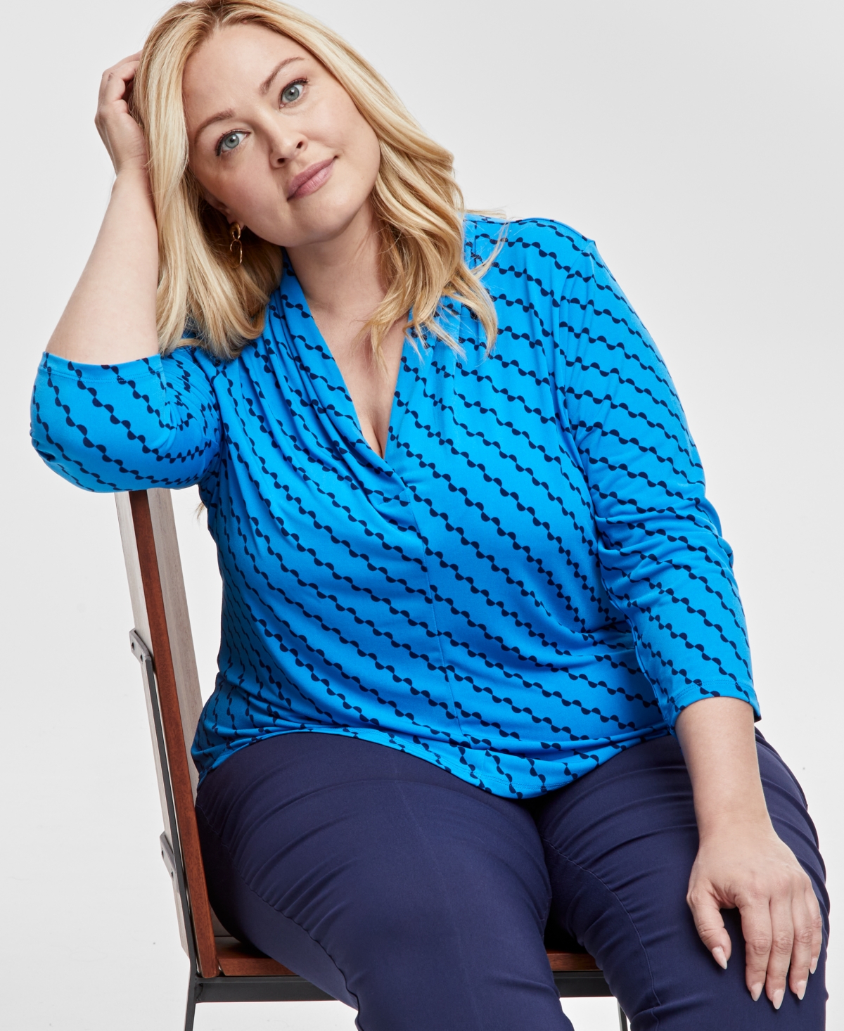 Jm Collection Plus Size V-Neck 3/4-Sleeve Top, Exclusively at Macy's