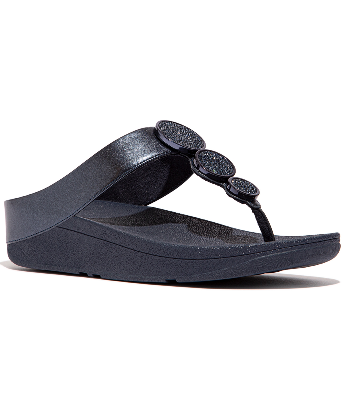 Fitflop Halo Platform Wedge Flip Flop In Metallic Midnight Navy