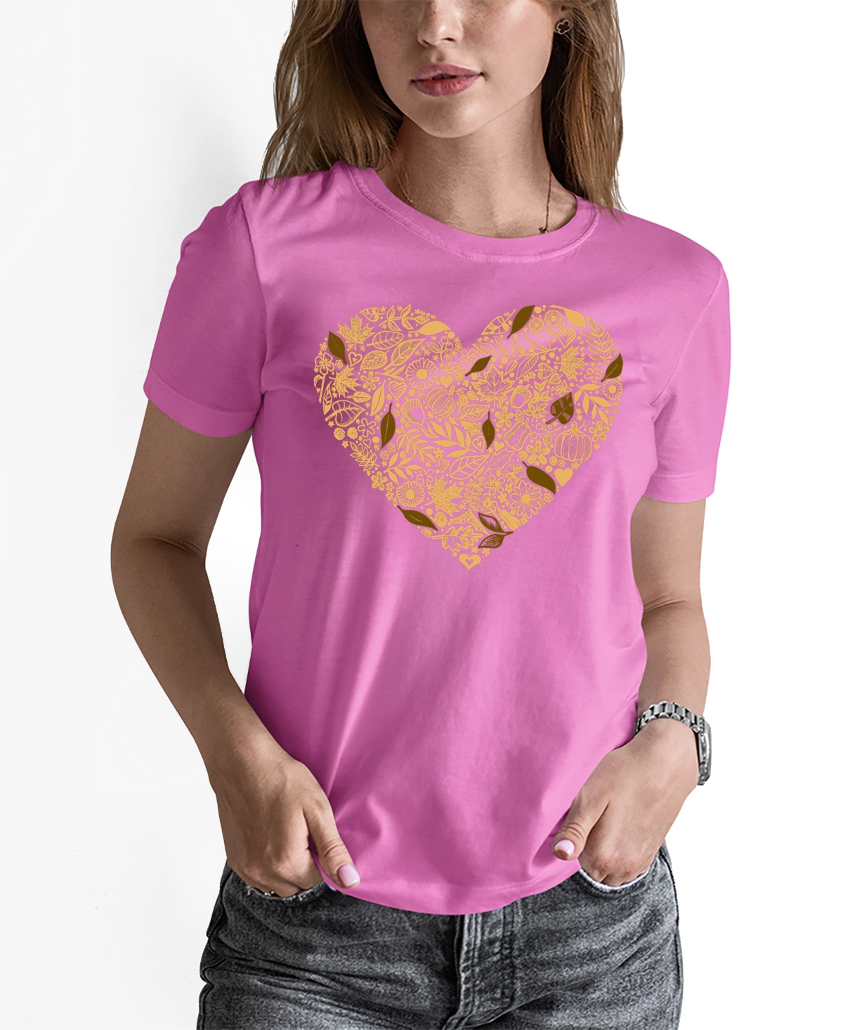 Shop La Pop Art Women's Fall Vibes Art Crew Neck T-shirt In Pink