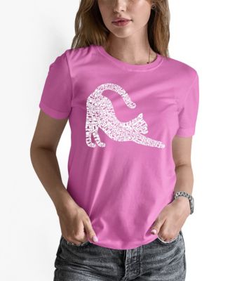 Women's Stretching Cat Word Art Crew Neck T-shirt