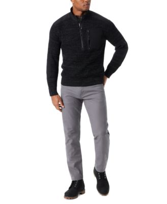 Men's Quarter-Zip Long Sleeve Pullover Patch Sweater