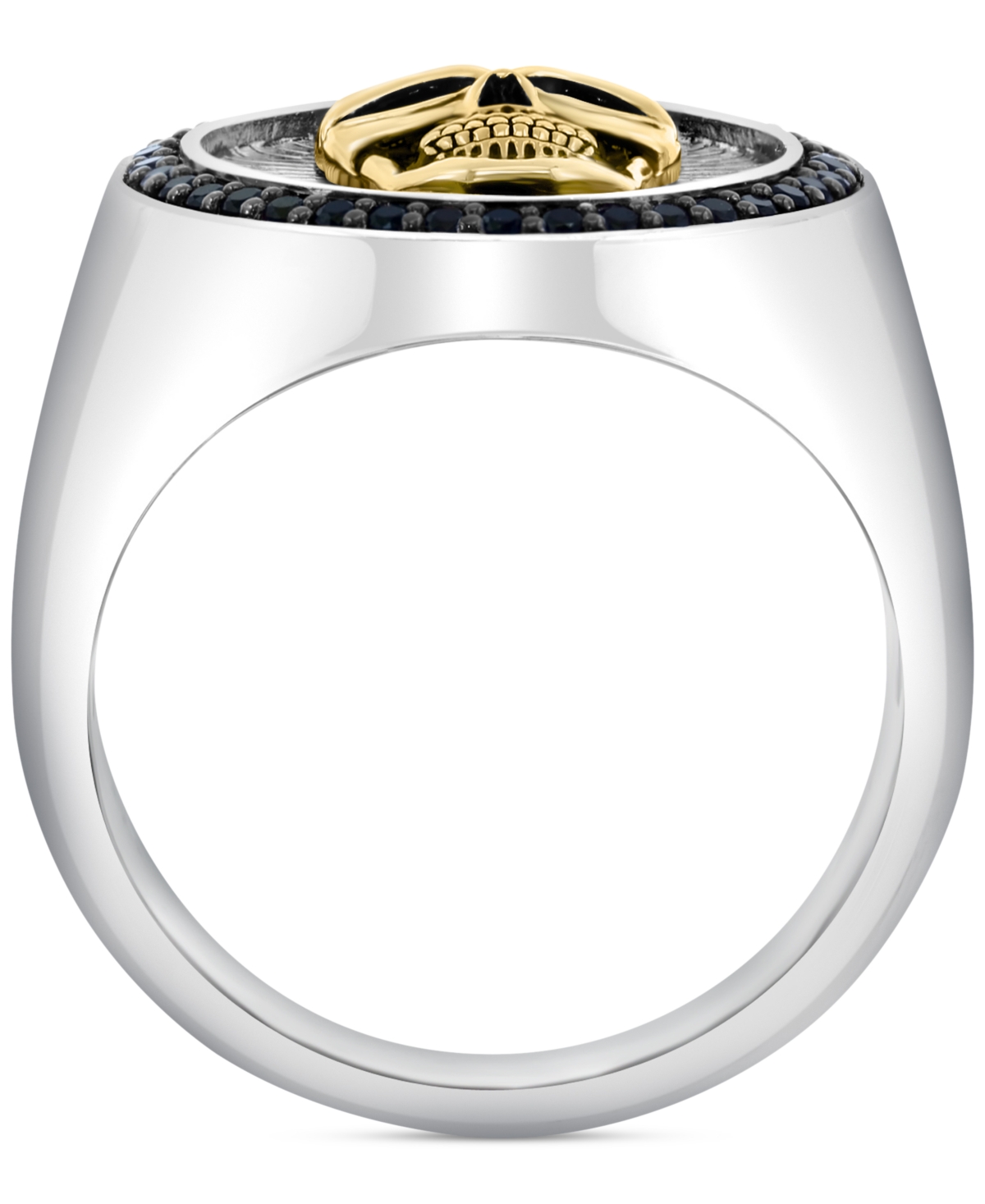 Effy Collection Effy Men's Black Spinel Skull Head Round Disc Ring (3/8 Ct. T.w) In Sterling Silver, 14k Gold-plate, In Silver