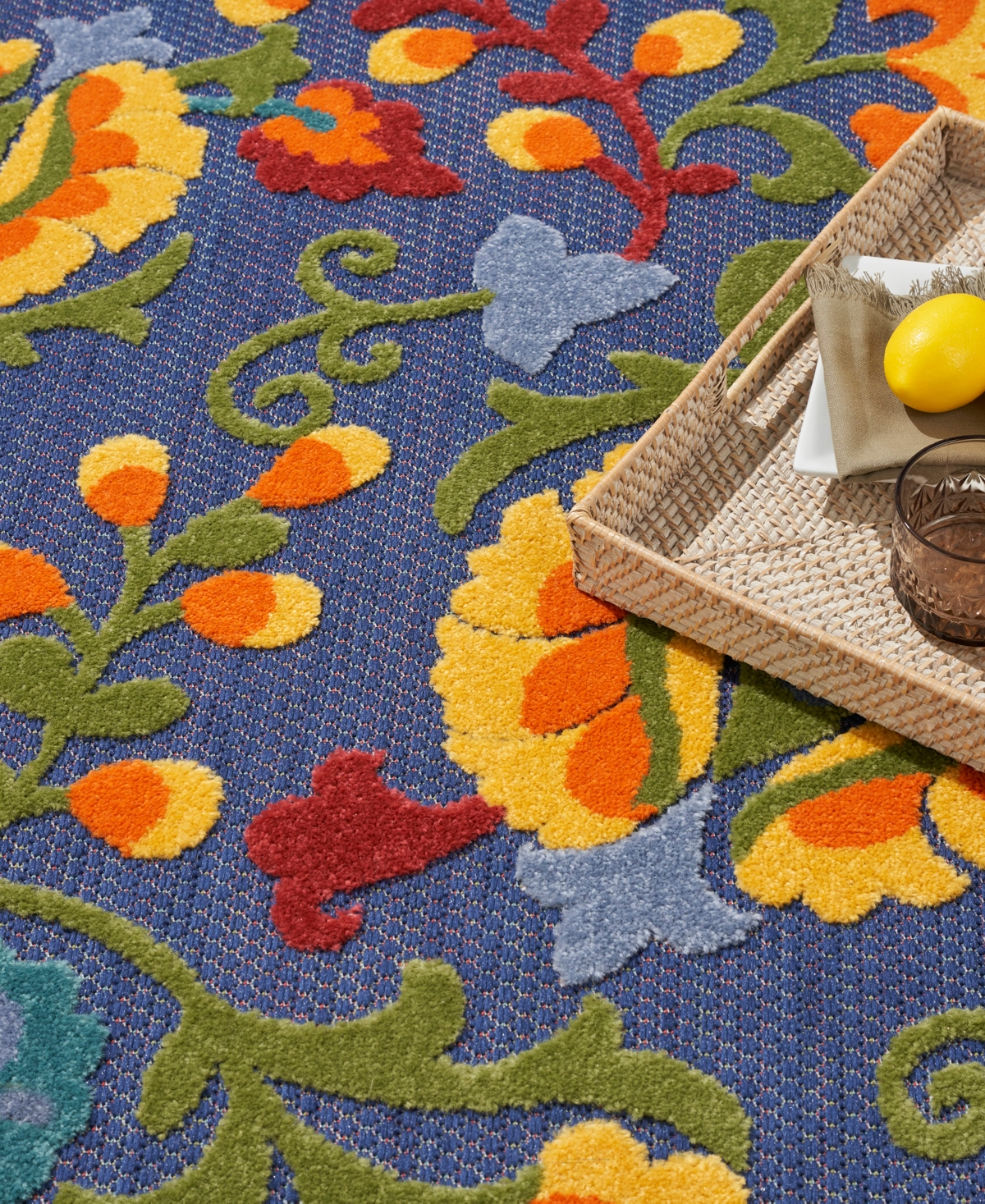 Nourison Home Aloha Alh17 5'3"x5'3" Round Area Rug In Navy,multi