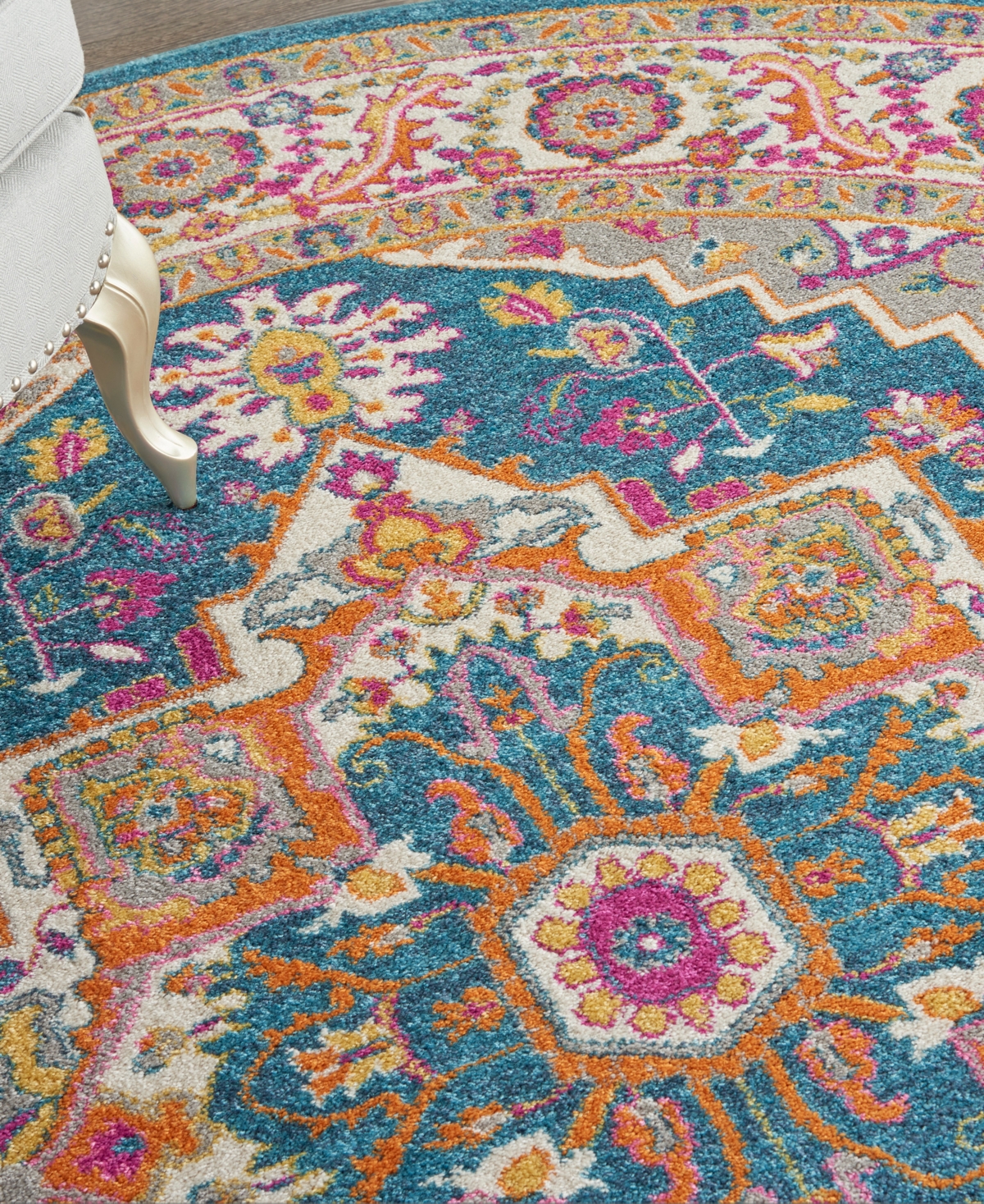 Nourison Home Passion Psn20 8'x8' Round Area Rug In Teal,multi