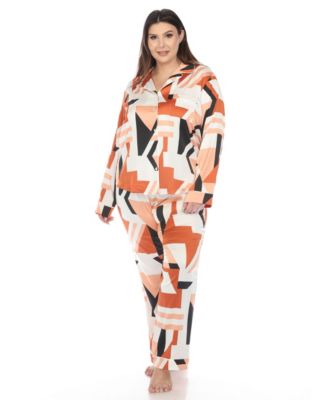 Plus Size Printed Satin Pajama Set