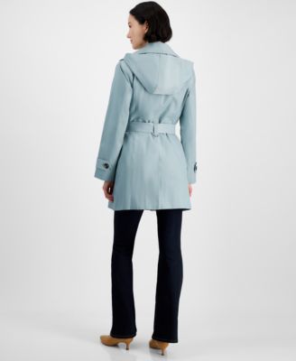 Women's Single-Breasted Hooded Belted Trench Coat
