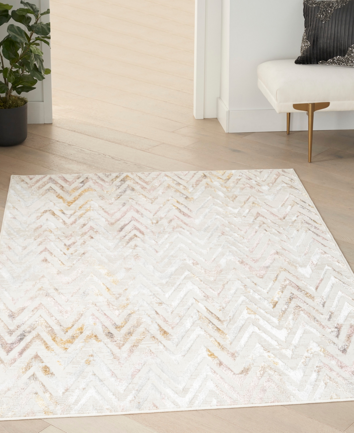 Nourison Home Glitz Glz05 5'3"x7'3" Area Rug In Ivory