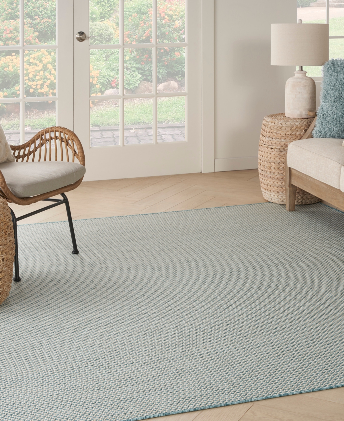 Nourison Home Courtyard Cou01 6'x6' Square Area Rug In Ivory,aqua