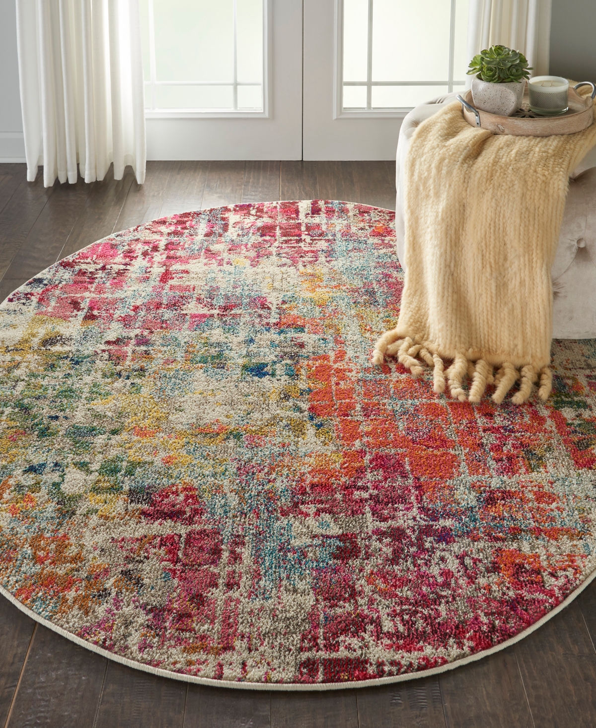 Nourison Home Celestial Ces13 5'3"x5'3" Round Area Rug In Pink,multi
