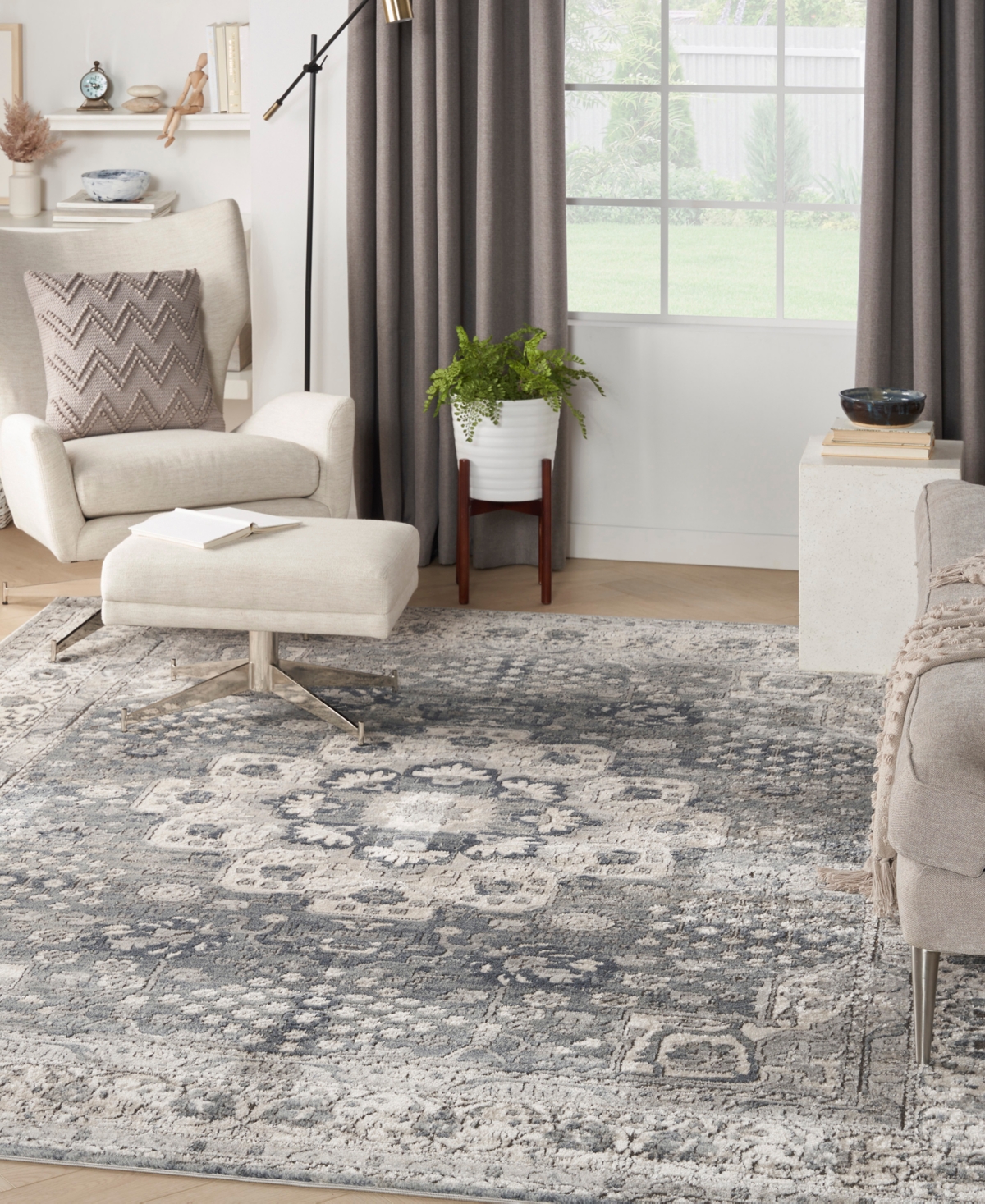 Nourison Home Quarry Qua07 6'7"x9'6" Area Rug In Gray,ivory