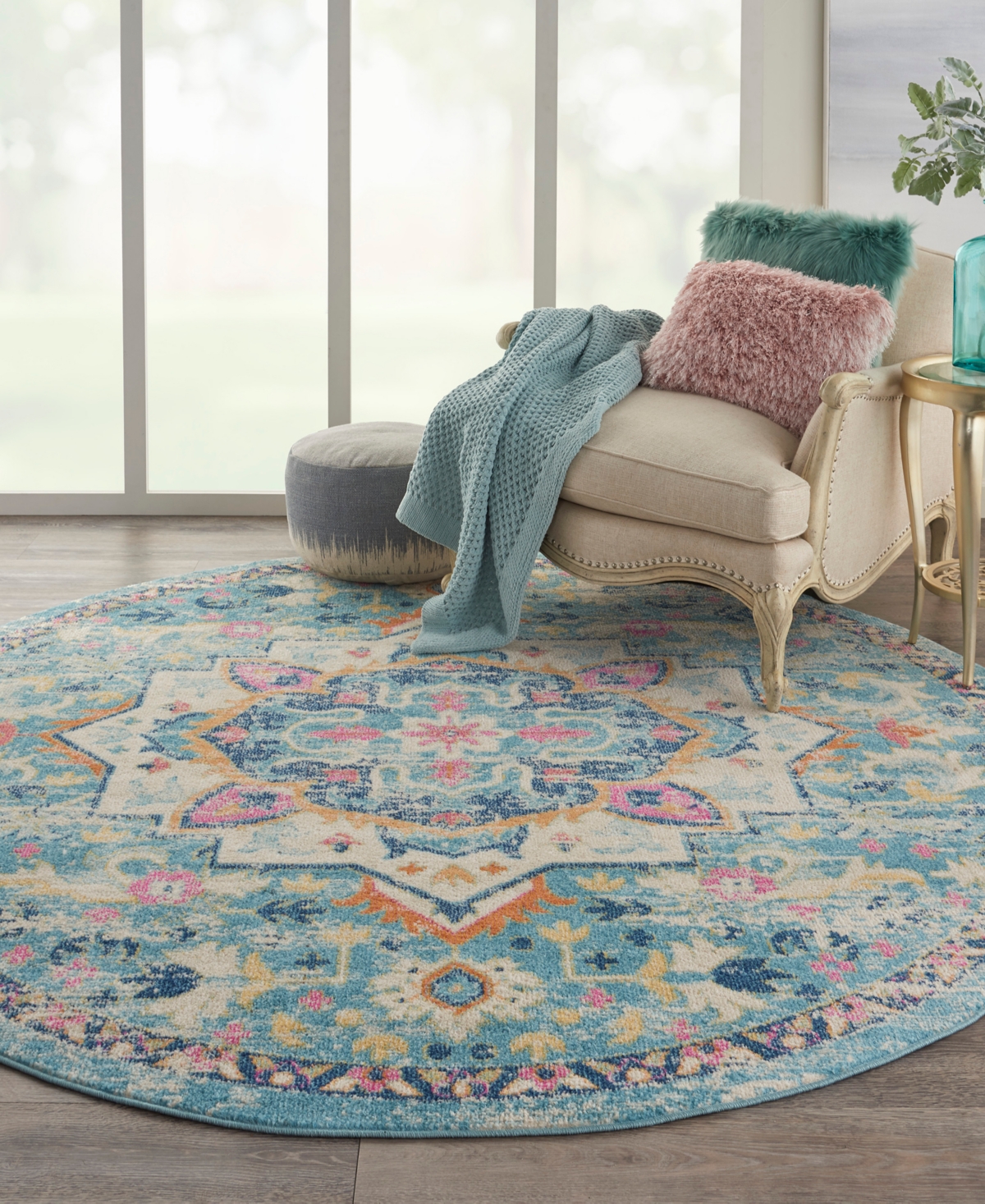 Nourison Home Passion Psn25 8'x8' Round Area Rug In Ivory,mist