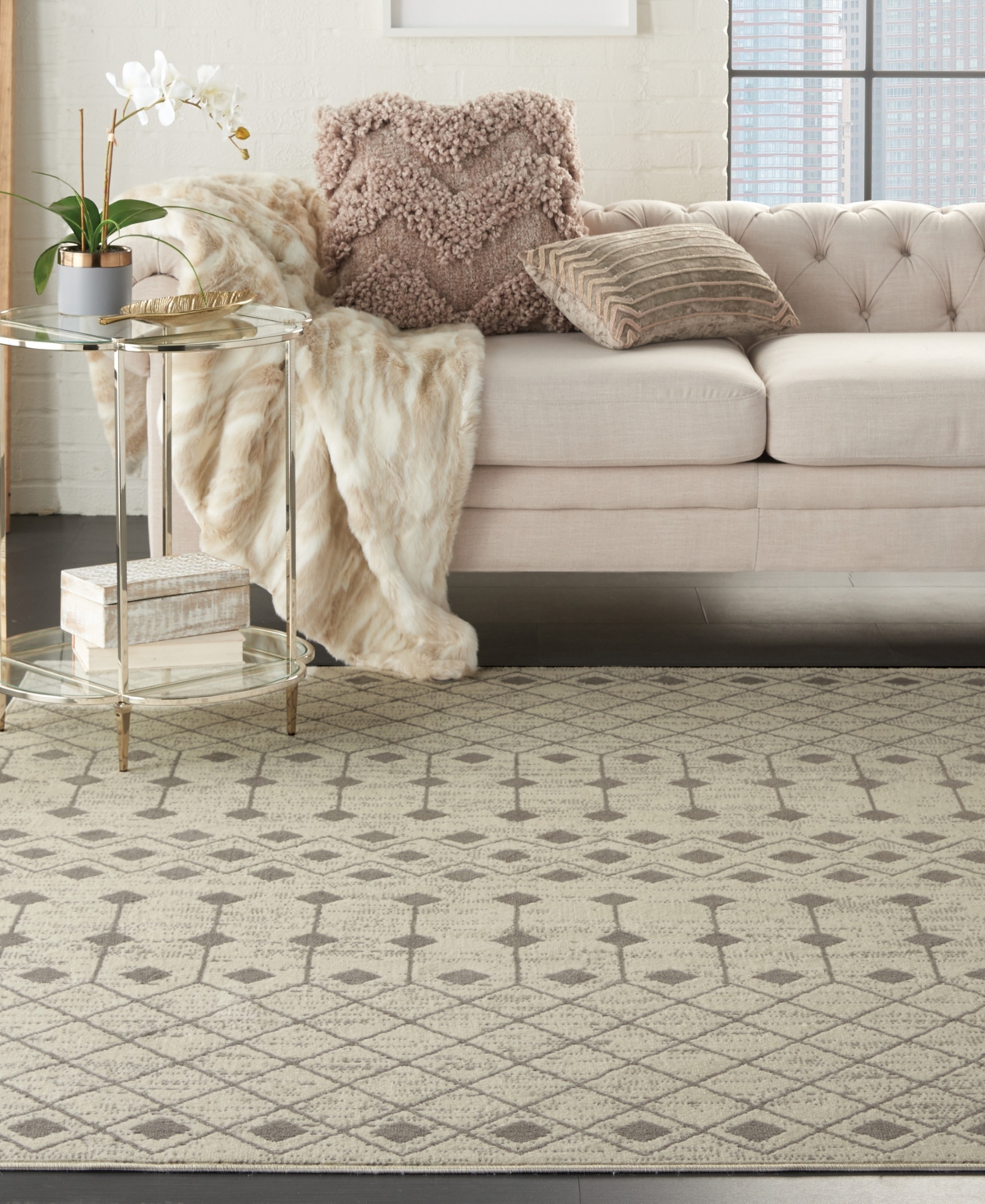 Nourison Home Grafix Grf37 3'9"x5'9" Area Rug In Ivory,gray