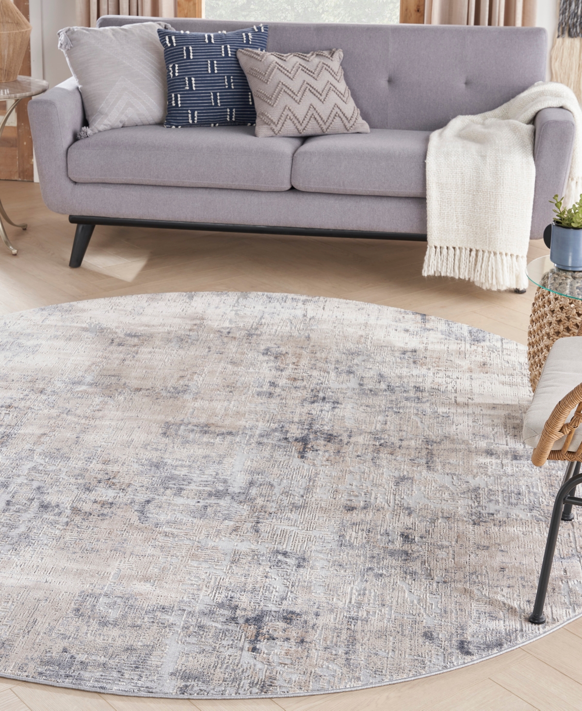Nourison Home Rustic Textures Rus01 7'10"x7'10" Round Area Rug In Gray,beige
