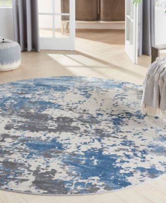 Nourison Home Rustic Textures Rus08 5'3"x5'3" Round Area Rug In Gray,blue