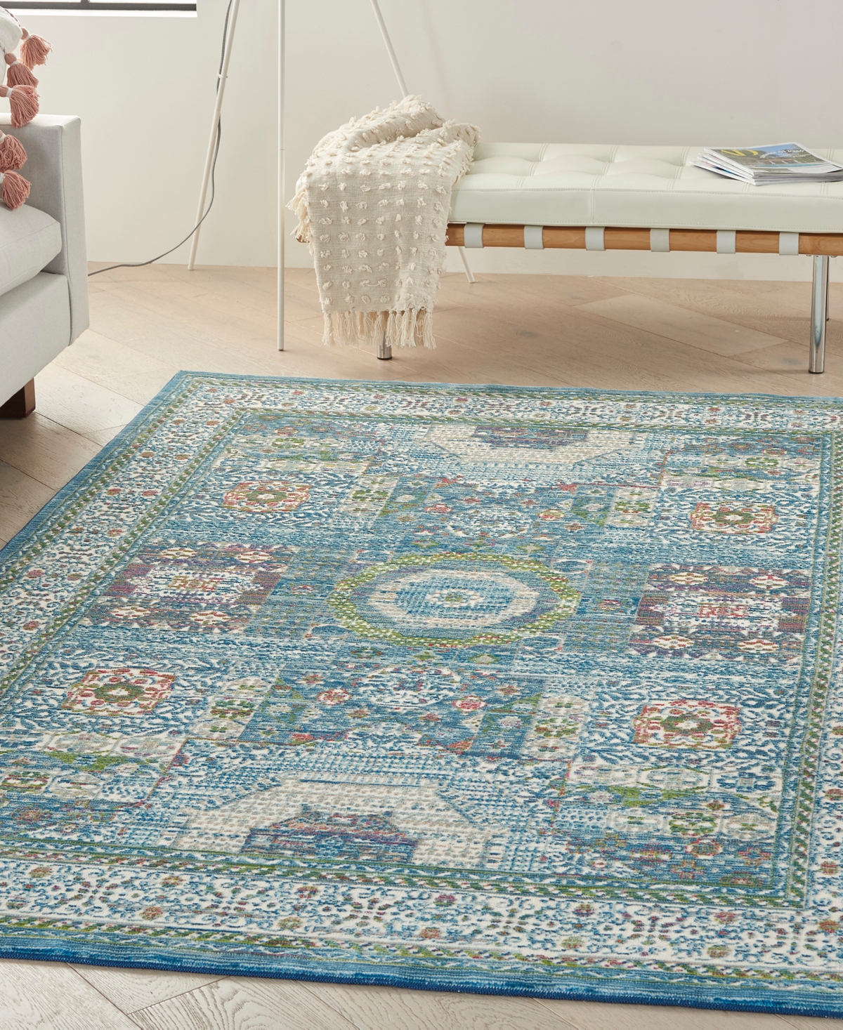 Nourison Home Ankara Global Anr17 4'x6' Area Rug In Ivory,mist